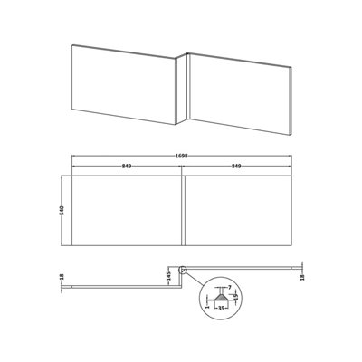 1700mm Edge/Power L Shape Square Front Bath Panel - Matt Midnight Blue