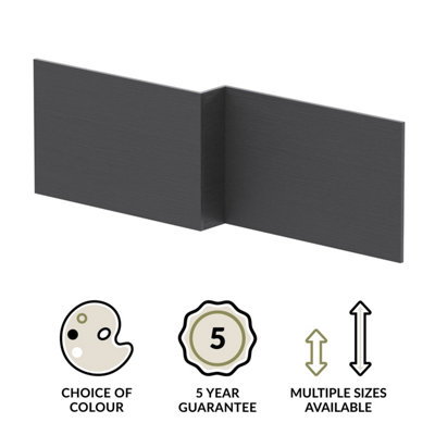 1700mm Edge/Power L Shape Square Front Bath Panel - Textured Woodgrain Graphite Grey - 3