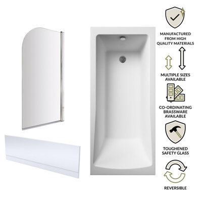 1700mm - Modern Square Single End Bath Tub - Front Panel and Round Bath Screen - 4