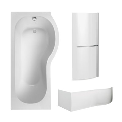 1700mm P Bathtub, Front Panel with Screen with Rail - Chrome Profile Price Comparisons | Compare The Build