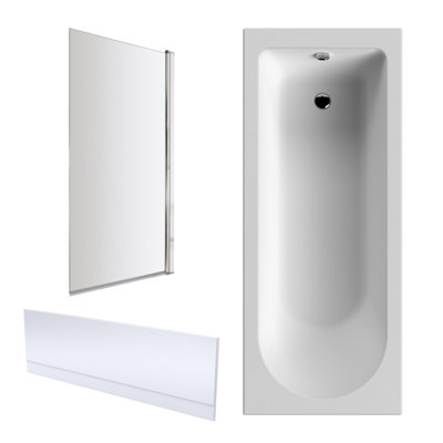 1700mm -Shower Bath Single End Round Tub Bundle - Front Panel & Square Bath Screen Price Comparisons | Compare The Build