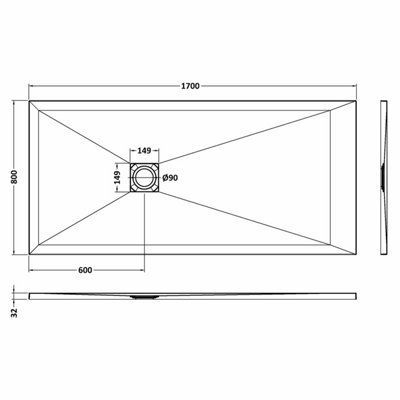 1700mm x 800mm Premium Slimline Rectangular Shower Tray - Slate White