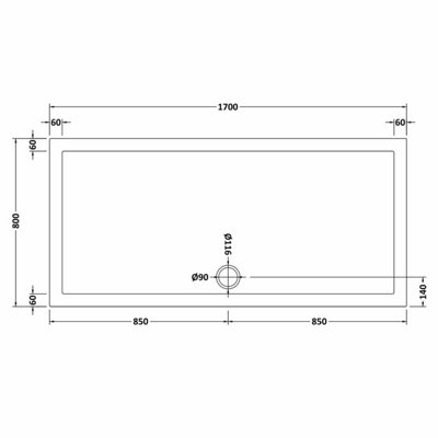 1700mm x 800mm Premium Slip Resistant Rectangular Shower Tray - White