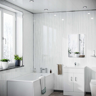 Nes Home White String Galaxy Cladding Modern Pvc Panels Shower Wet Wall Panel 2400 X 1000 X 10mm, Coverage 2.4M Pack