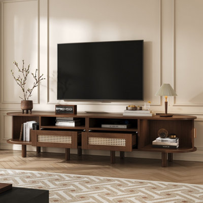 170cm Dark Oak TV Stand with Rattan Drawers and Sliding Doors