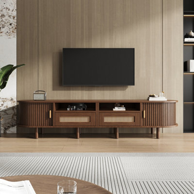 170cm Dark Oak TV Stand with Rattan Drawers and Sliding Doors