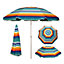 170cm Diameter Multi Coloured Fabric Cover Beach Garden Parasol Umbrella with Adj Height to 1.8m