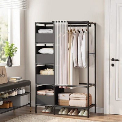 170cm H Portable Metal Closet Bedroom Cabinet, Black