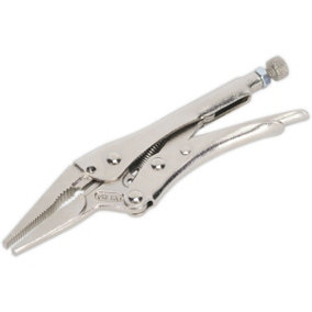 170mm Long Nose Locking Pliers - Deeply Serrated 50mm Jaws - Riveted Handle