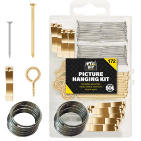 172pk Picture Hanging Kit - Multiple Wall Hooks for Hanging, Picture Hanging Wire, Heavy Duty Picture Hooks For Hard Walls
