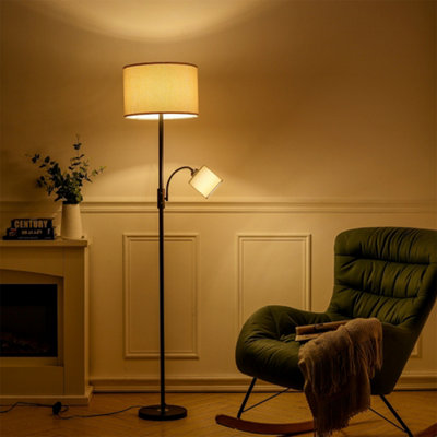 LED Floor Lamp Tumba In Black Metal And Fabric Lampshade With