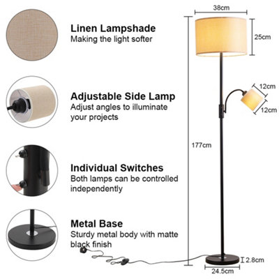 177cm Black Metal E27 Base Fabric Lampshade Mother&child Floor Light Floor Lamp with Individual Switch
