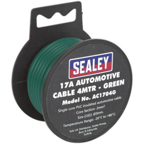 17A Thick Wall Automotive Cable - 4m Reel - Single Core - PVC Insulated - Green