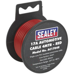 17A Thick Wall Automotive Cable - 4m Reel - Single Core - PVC Insulated - Red