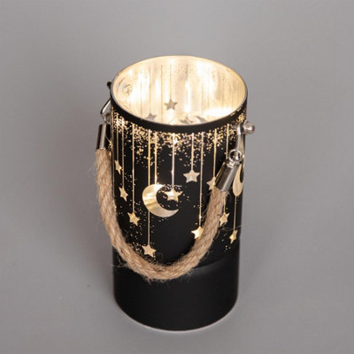 17cm Christmas Decorated Jar Led Black Glass Vase / Moon / Stars