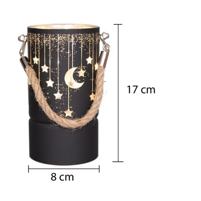 17cm Christmas Decorated Jar Led Black Glass Vase / Moon / Stars - 4