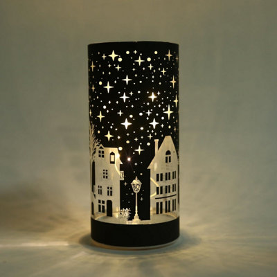 17cm Christmas Decorated Vase Led Deep Blue Glass Vase / Village - 3