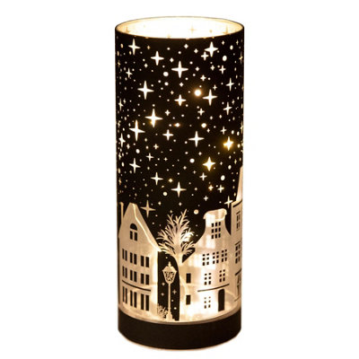 17cm Christmas Decorated Vase Led Deep Blue Glass Vase / Village - 4