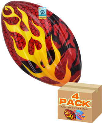 17cm Rugby Ball with Fire Flame Hot Design Coloured Ball for Kids - 4 Pack
