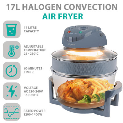 17L Electric Halogen Air Fryer - 1400 W Oil-Free Cooker with Timer ...