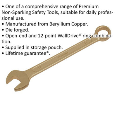 17mm Beryllium Copper Non-Sparking Combination Spanner with Open-End & 12-Point Ring