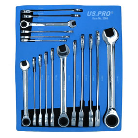 17pc Metric Gear Ratchet Combination Wrench Spanner 12 Sided 8mm - 24mm