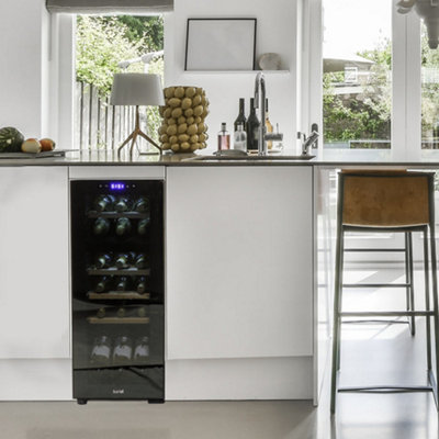 18 Bottle Dual Zone Freestanding Wine Cooler Fridge - LED Backlit BLACK & GLASS