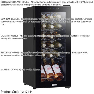 18 Bottle Freestanding Wine Cooler Fridge LED Backlit Metal Shelf BLACK & GLASS