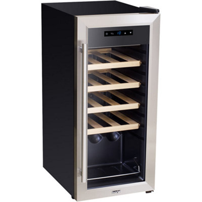 18 Bottle Freestanding Wine Cooler Fridge LED Backlit Wood Shelf