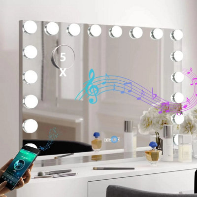 18 Dimmable LED Bulbs Large Mirror, Bluetooth Vanity Mirror with Lights