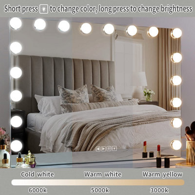 18 Dimmable LED Bulbs Large Mirror, Bluetooth Vanity Mirror with Lights