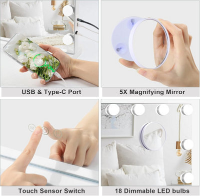 18 Dimmable LED Bulbs Large Mirror, Vanity Mirror with Lights
