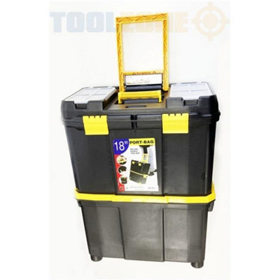 18" Double Mobile Tool Box Pull Along Trolley on Wheels Parts Organiser NEW