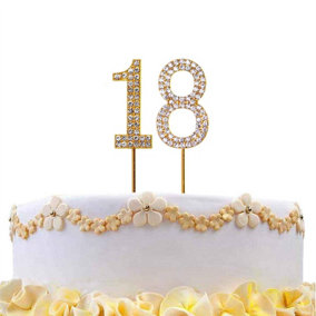 18 Gold Diamond Sparkley Cake Topper Number Year For Birthday Anniversary Party Decorations