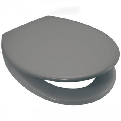 18" Grey Wooden Toilet Seat Bathroom With Fittings Easy Clean Heavy