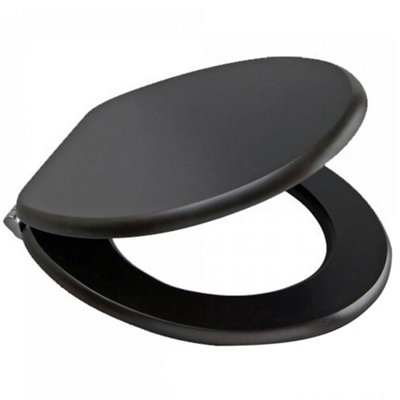 18 Inch Black Wooden Toilet Seat Bathroom Wc With Fittings Easy Clean Heavy Duty Cover Strong & Durable Quality Long Lasting