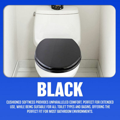18 Inch Black Wooden Toilet Seat Bathroom Wc With Fittings Easy Clean Heavy Duty New