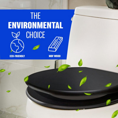 18 Inch Black Wooden Toilet Seat Bathroom Wc With Fittings Easy Clean Heavy Duty New - 5