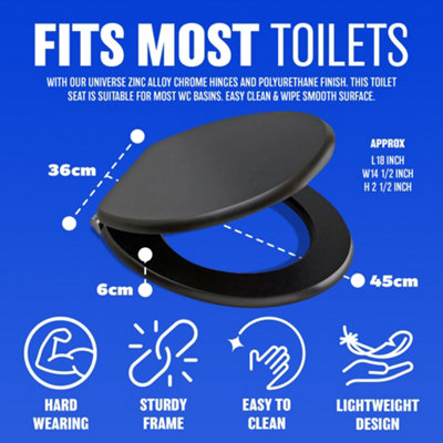 18 Inch Black Wooden Toilet Seat Bathroom Wc With Fittings Easy Clean Heavy Duty New - 7