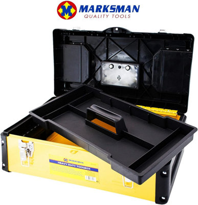 18 Inch Marksman Premium Pro Large Heavy Duty Tool Box Chest Tray Soft Grip Handle