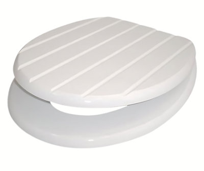 18 INCH MDF Universal Oval Toilet Seat, Stainless Steel Hinges, Eco-Friendly, Adjustable Seat (White Stripes)
