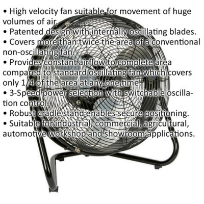 18" Industrial High Velocity Floor Fan - Internal Oscillation - Tilting Stand