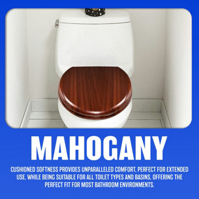 18 Mdf Universal Bathroom Wc Toilet Seat Easy Fit With Fittings Wooden Mahogany