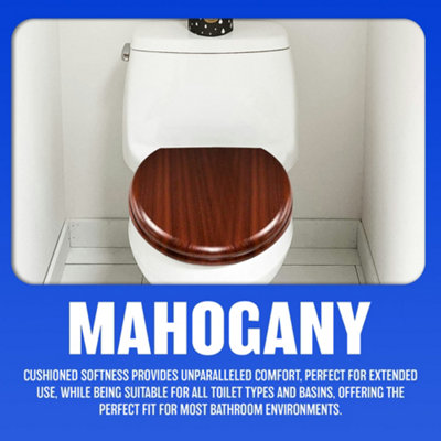 18" Mdf Universal Bathroom Wc Toilet Seat Easy Fit With Fittings Wooden Mahogany