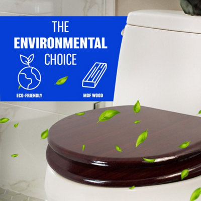 18" Mdf Universal Bathroom Wc Toilet Seat Easy Fit With Fittings Wooden Mahogany - 5