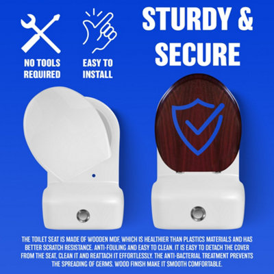 18" Mdf Universal Bathroom Wc Toilet Seat Easy Fit With Fittings Wooden Mahogany - 6