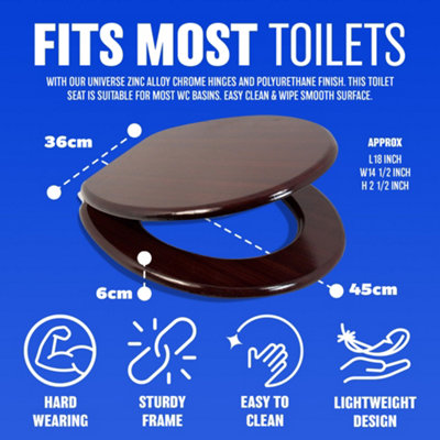 18" Mdf Universal Bathroom Wc Toilet Seat Easy Fit With Fittings Wooden Mahogany - 7