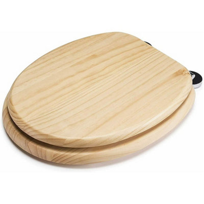 18" Natural Wooden Universal Bathroom Wc Toilet Seat Easy Fit With Fittings