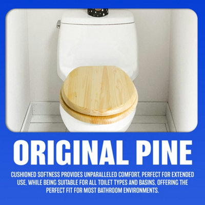 18" Natural Wooden Universal Bathroom Wc Toilet Seat Easy Fit With Fittings - 4