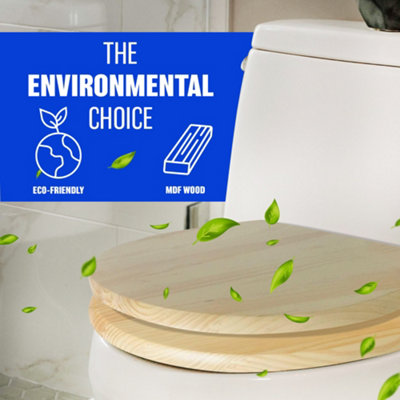 18" Natural Wooden Universal Bathroom Wc Toilet Seat Easy Fit With Fittings - 5